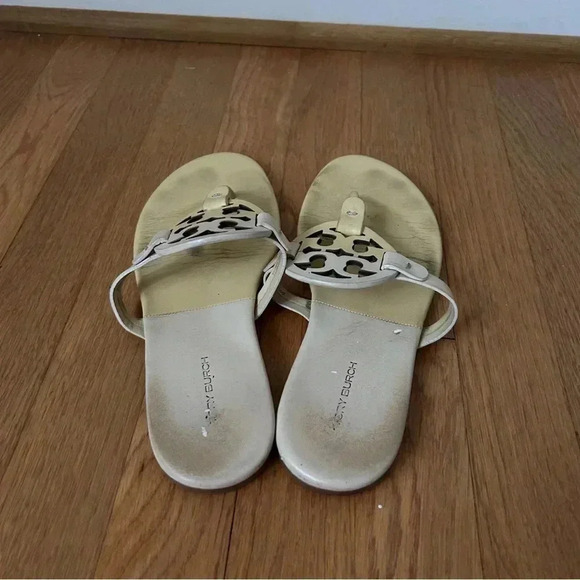 Tory Burch Women’s Miller Color Block Sweat Corn Yellow Leather Sandals Size 8 - Picture 5 of 7